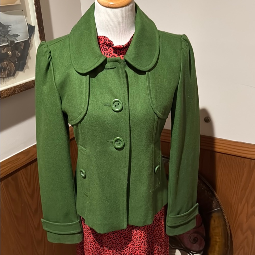 Tulle Green Pea Coat with Structured Design
